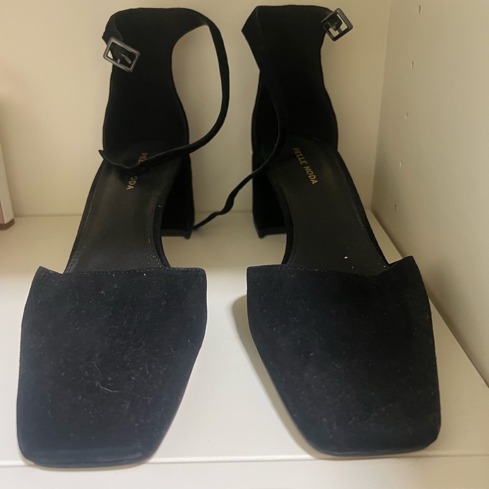 Pelle Moda Black Suede Ankle Strap Heels